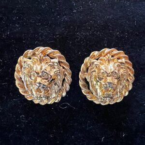 Anne Klein Vintage Round Lion Stud Earrings with Rope Detailing